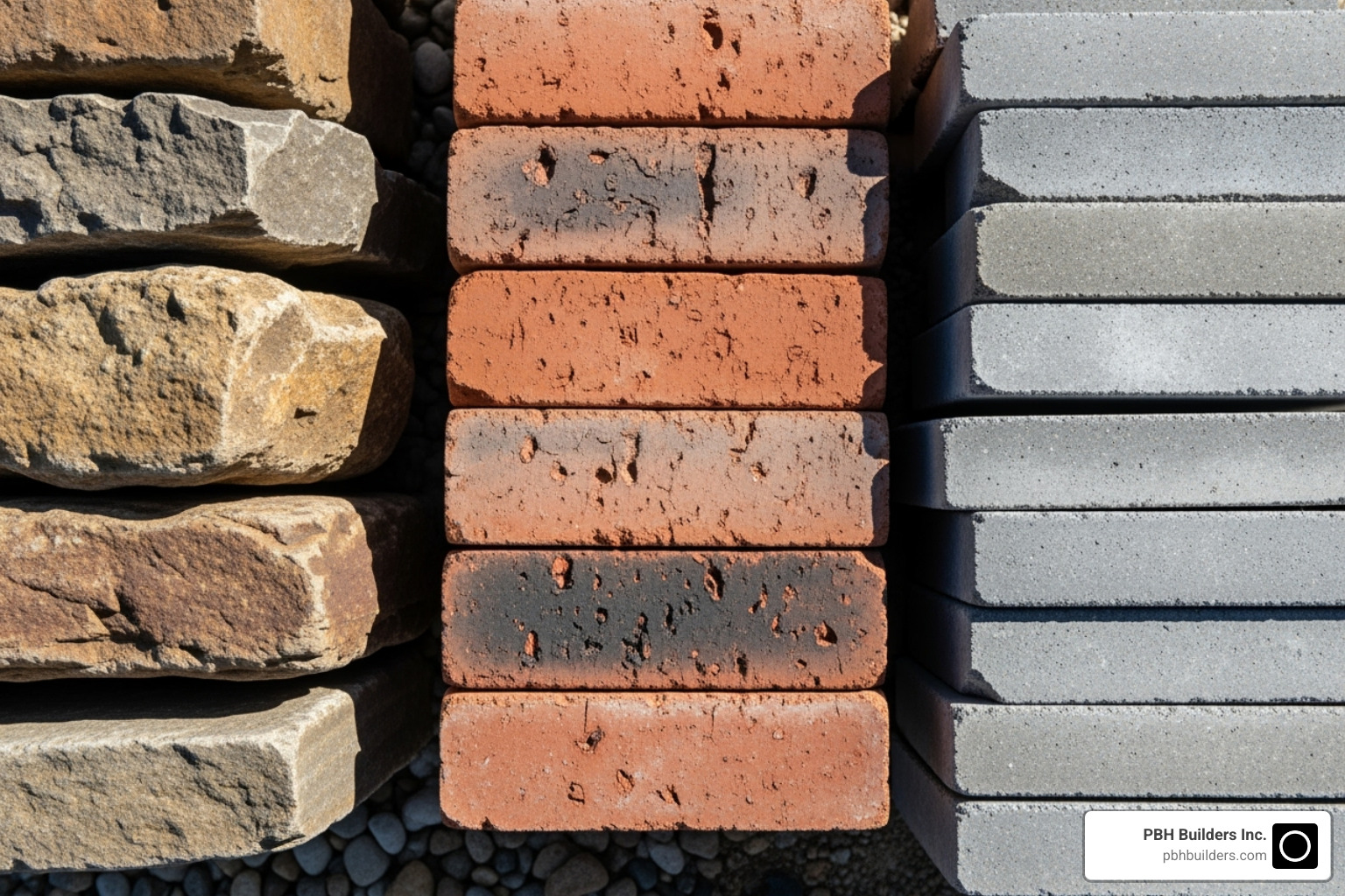 Various fire pit materials like stacked stone, brick, and concrete pavers - Fire pit installation
