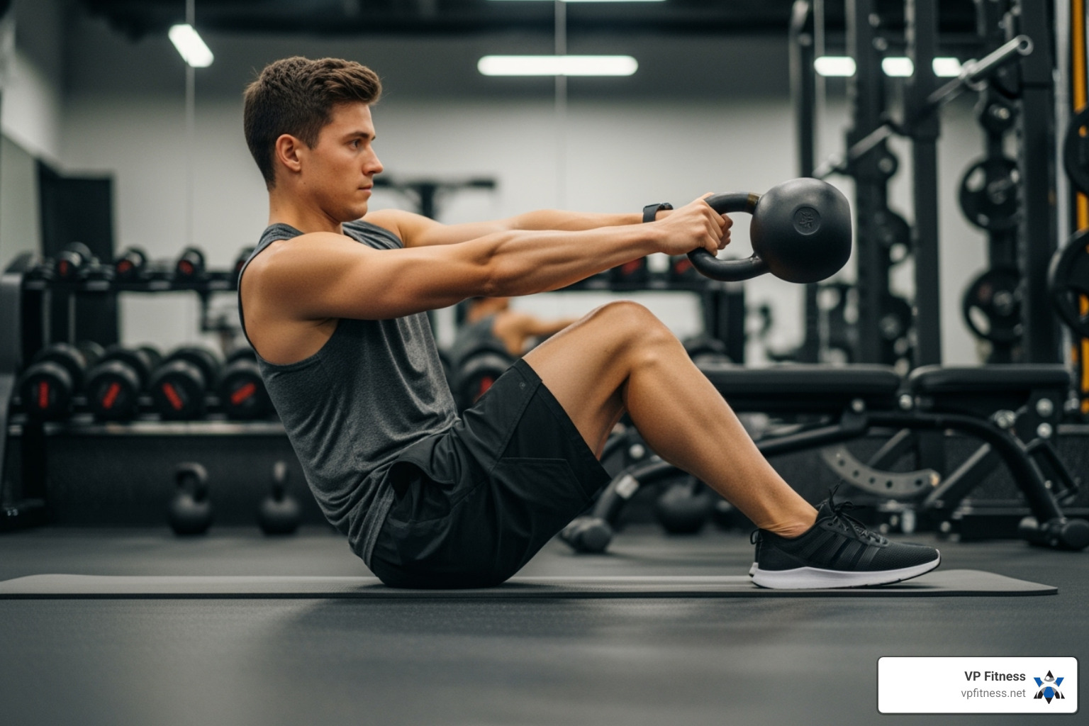 person performing a Russian Twist with a kettlebell - Best core exercises