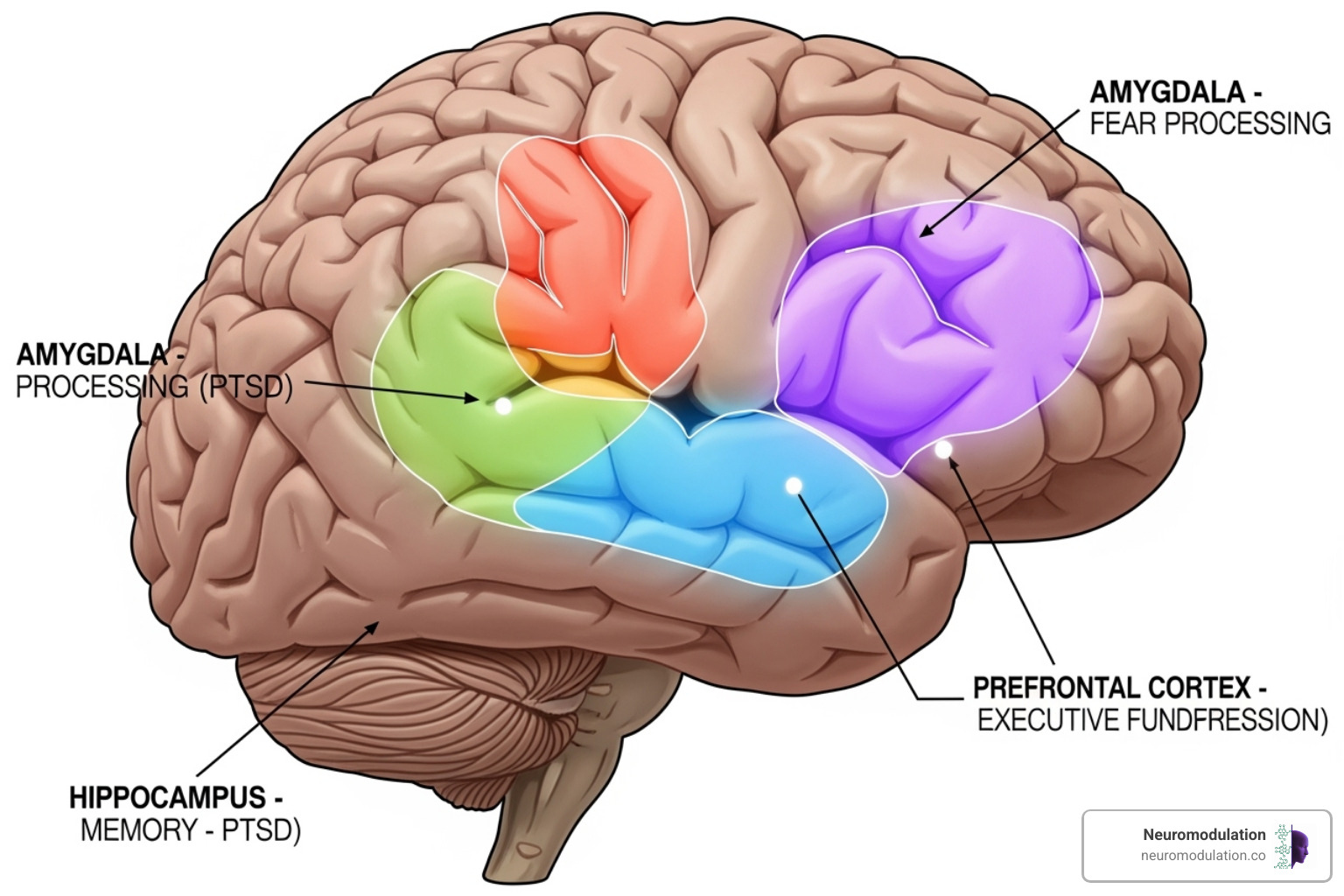 Brain areas targeted for conditions like PTSD and Depression - mert therapy