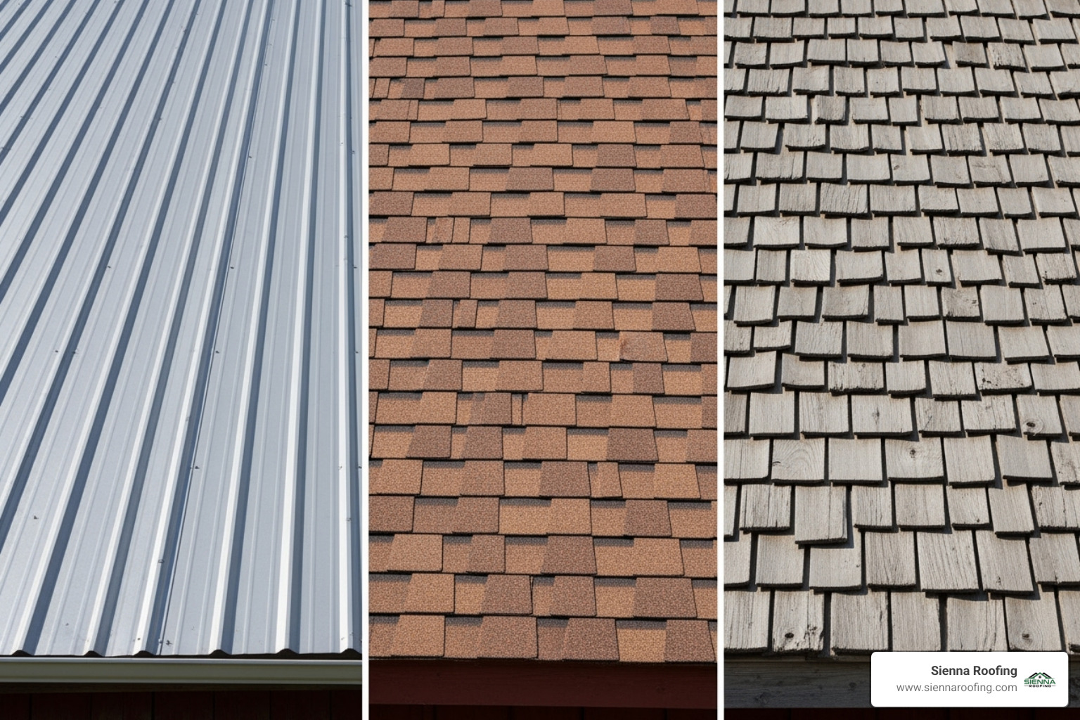 Side-by-side comparison of metal, shingle, and wood barn roofs. - barn roof replacement