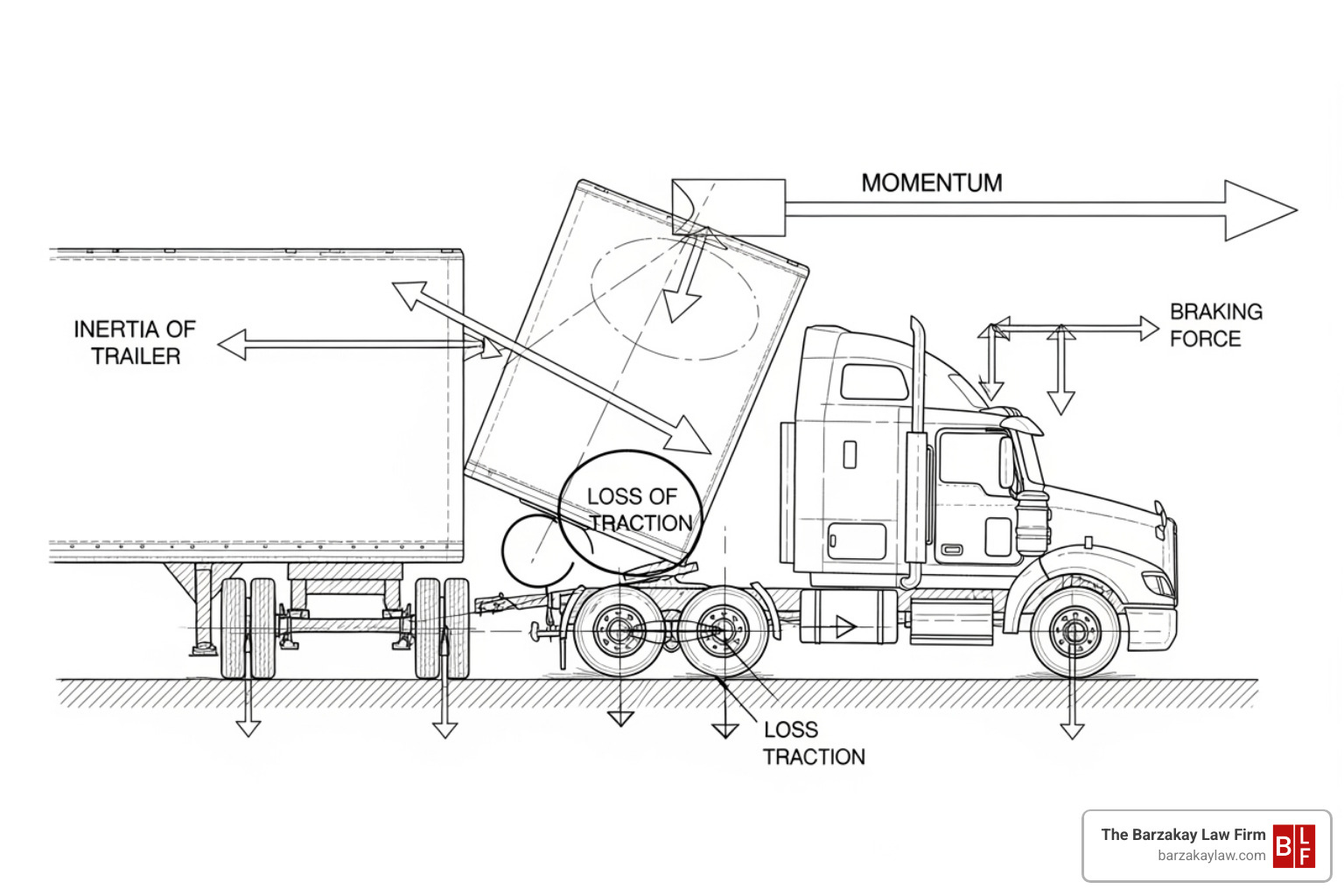 diagram showing the forces that cause a truck to jackknife - jackknife truck accident lawyer diagram showing the forces that cause a truck to jackknife - jackknife truck accident lawyer