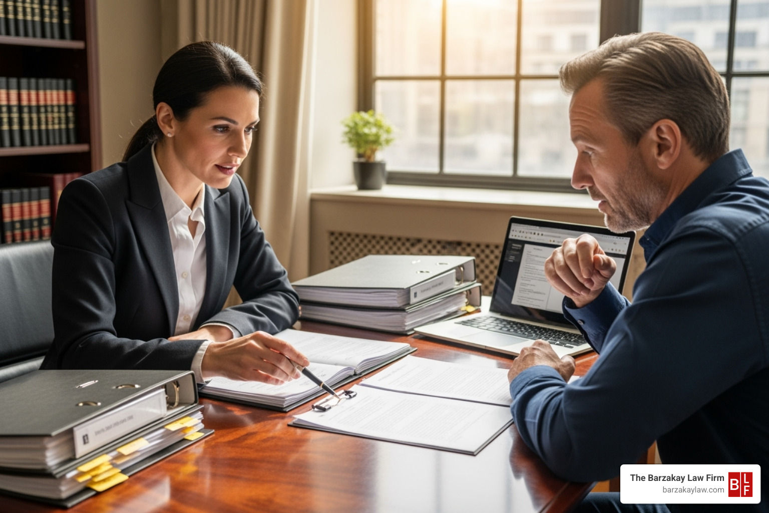 A lawyer and client reviewing a case file together, symbolizing legal consultation - Attorney for medical claims