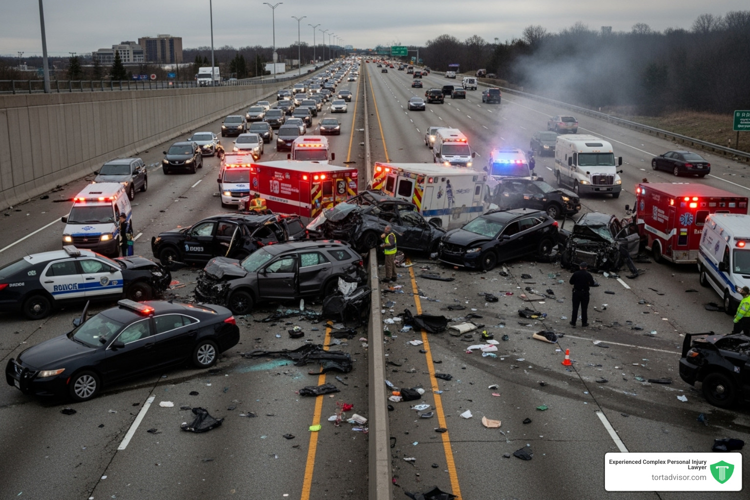 Image of a multi-car accident scene - what can a personal injury lawyer do for you