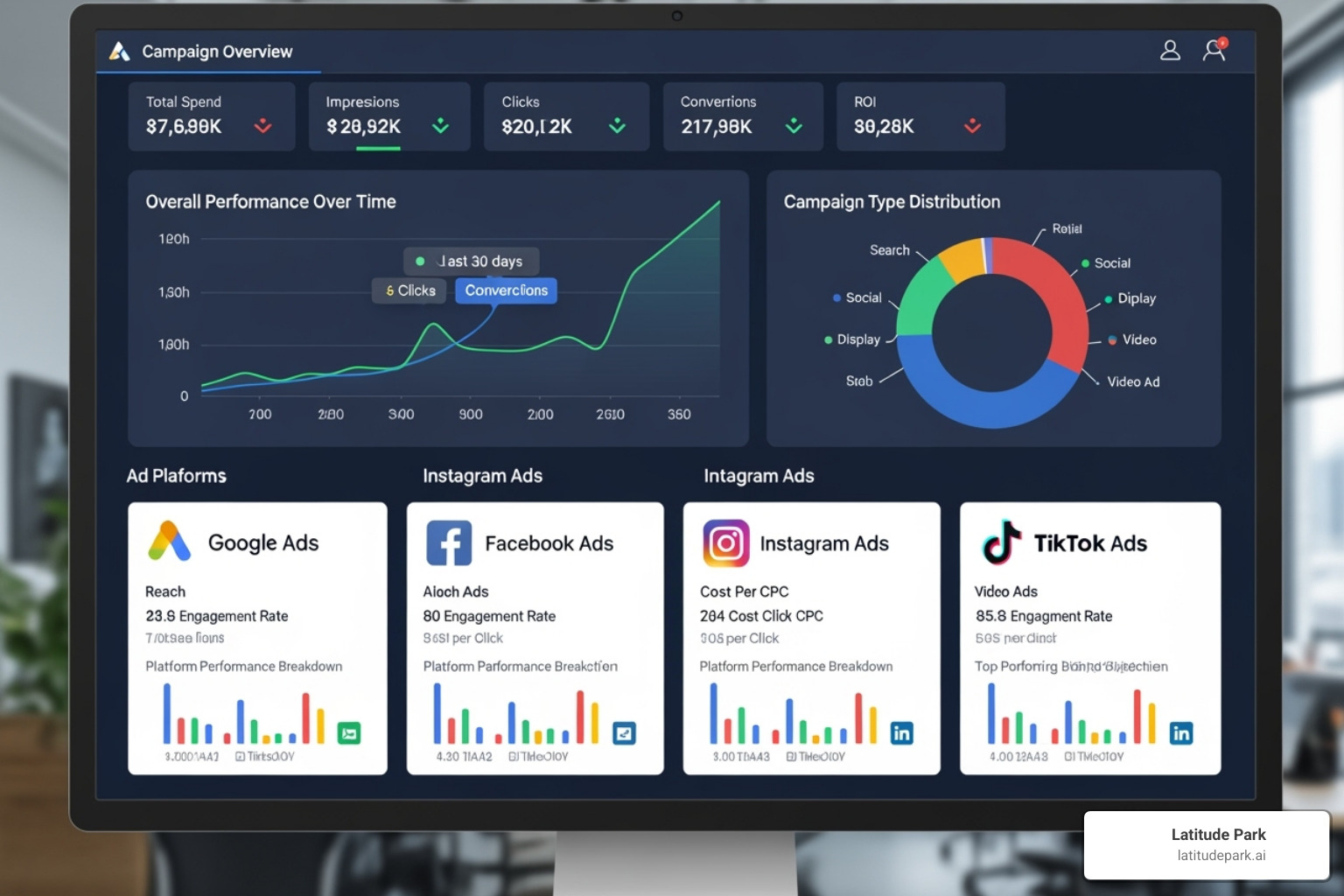 Dashboard showing different Google Ads campaign types - google & youtube ads