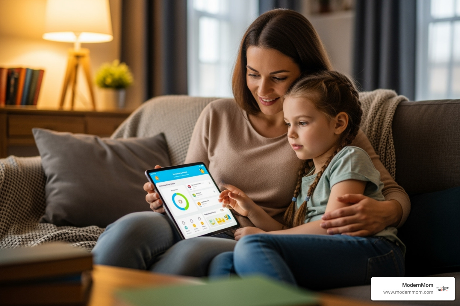 a parent and child looking at an app's progress report on a tablet - spelling practice apps a parent and child looking at an app's progress report on a tablet - spelling practice apps