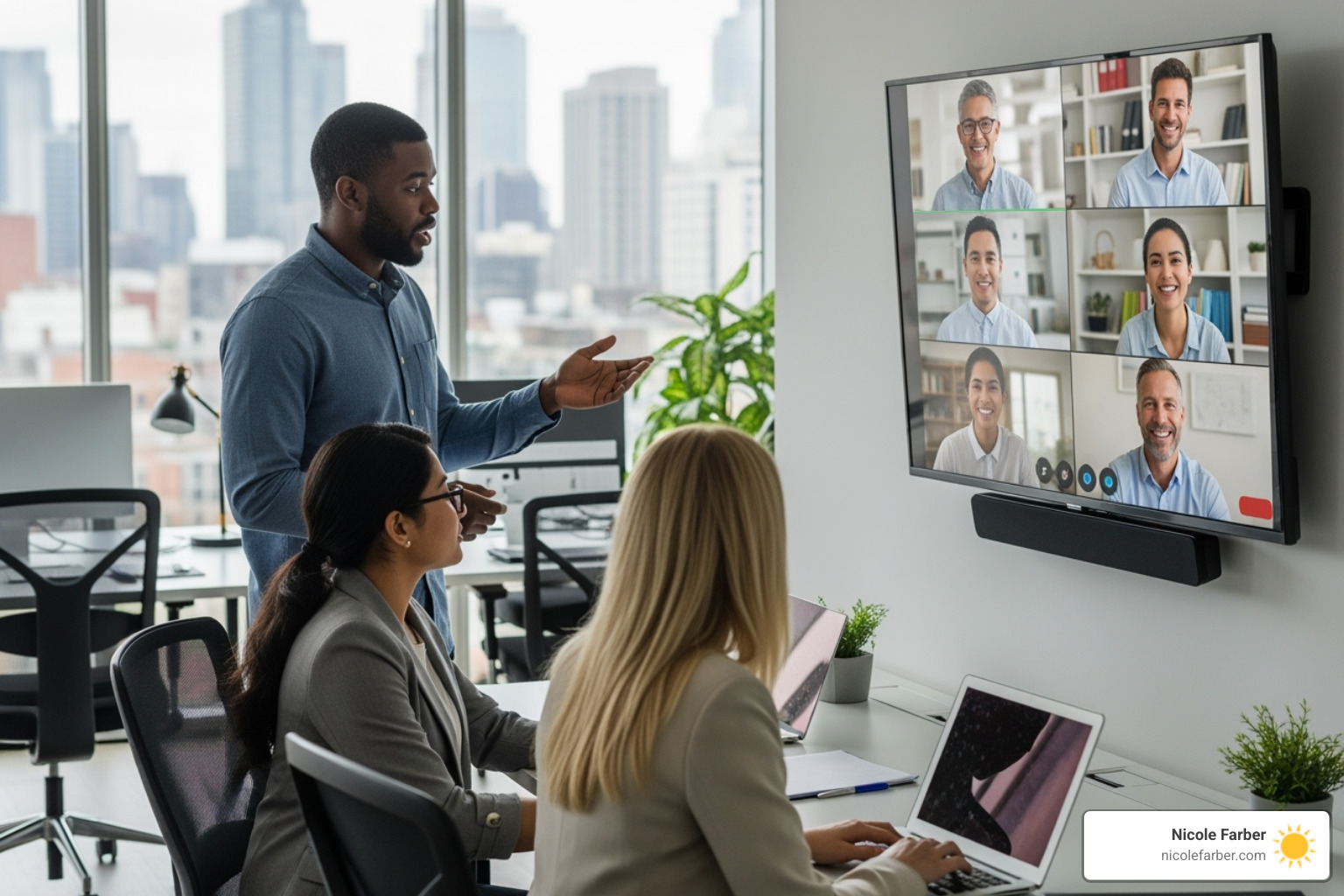 hybrid team collaborating - how to become good leader in a team