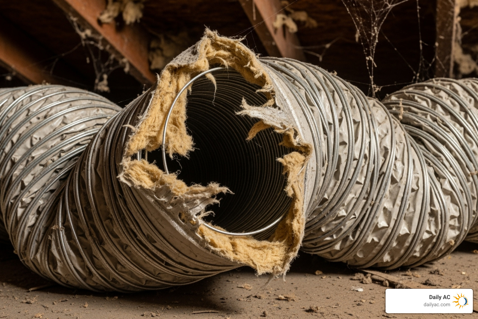 Severely damaged or crushed flexible duct - how to fix air duct leaks