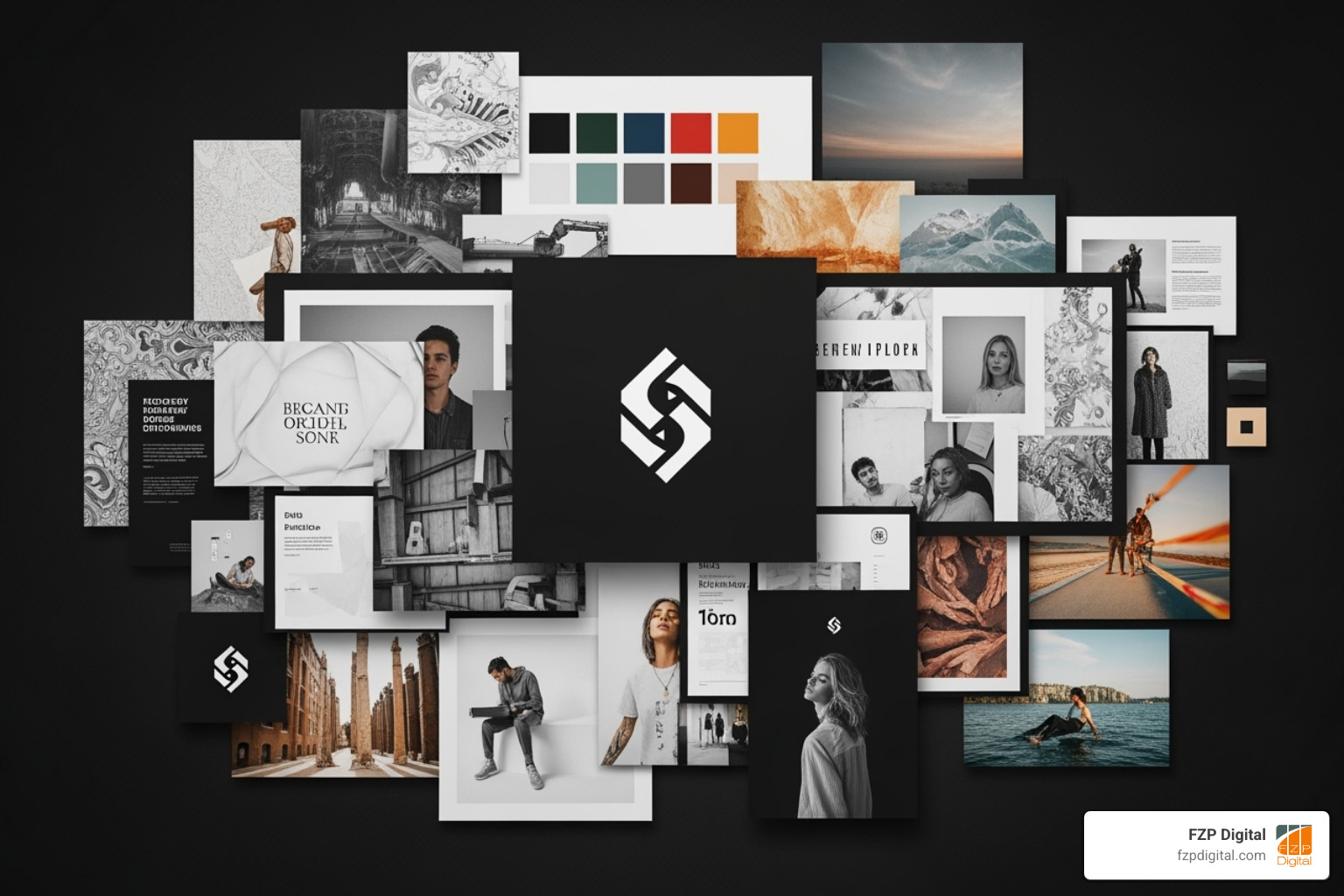 mood board showing a logo concept, color palette, typography, and imagery style - brand identity design mood board showing a logo concept, color palette, typography, and imagery style - brand identity design