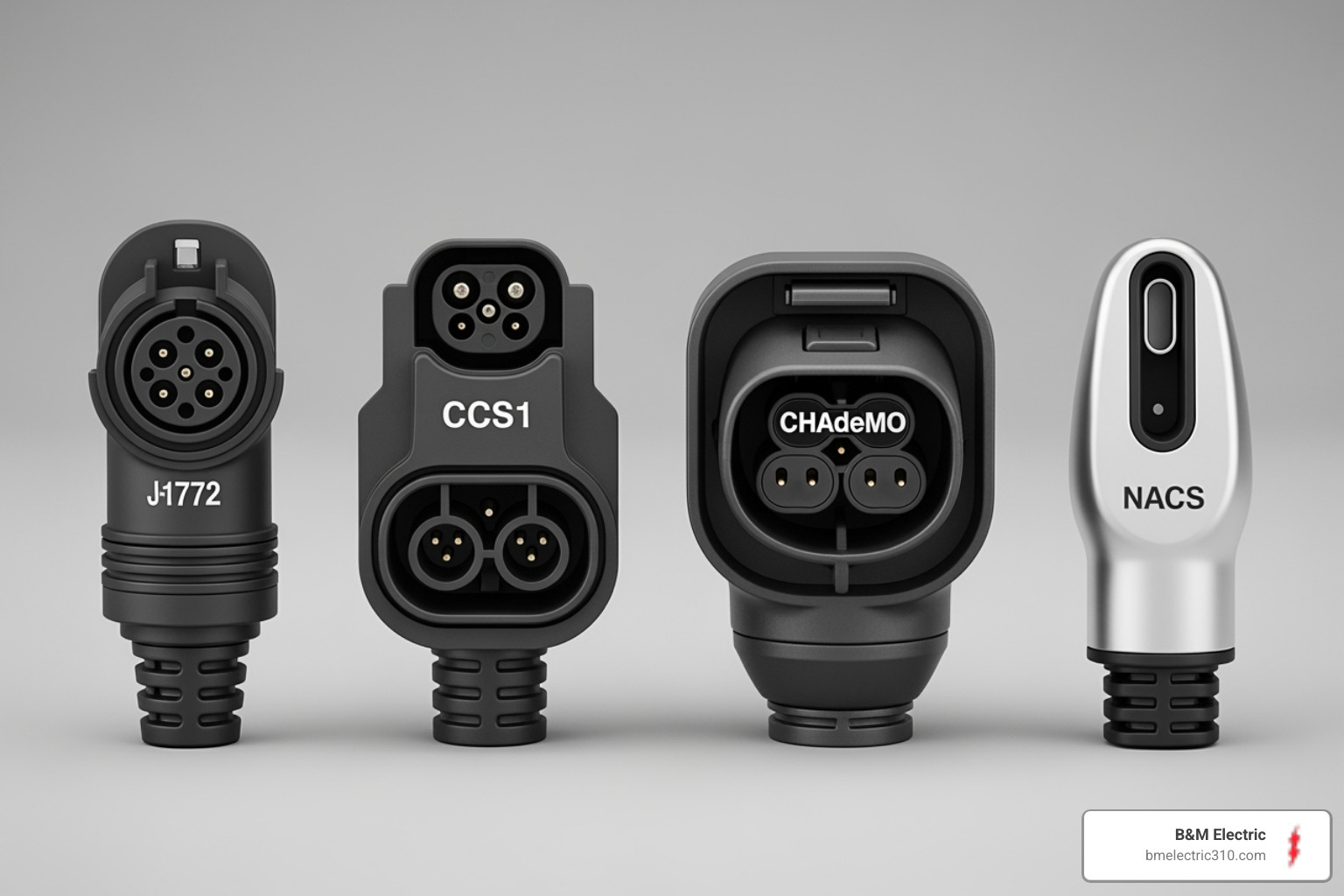 Different types of EV charger connectors - electric car charger Torrance