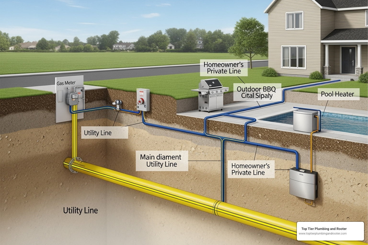 public main lines vs private lines running to a house bbq and pool heater - gas line detection public main lines vs private lines running to a house bbq and pool heater - gas line detection
