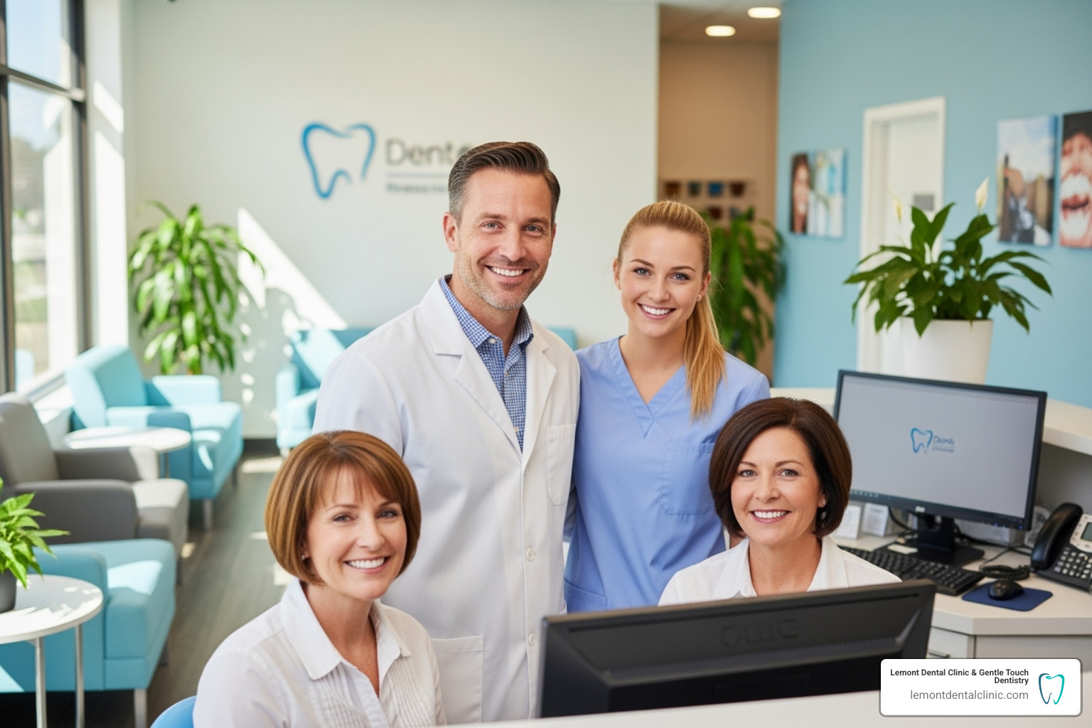 Friendly dental team or welcoming office reception - cosmetic dentist palos hills il