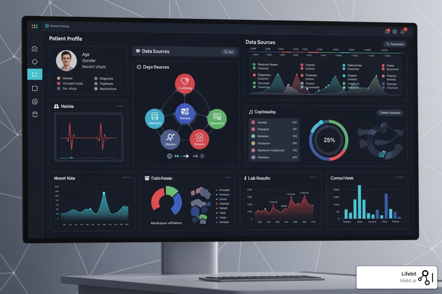 AI-powered patient matching dashboard showing patient profiles and data sources - clinical trial patient recruitment