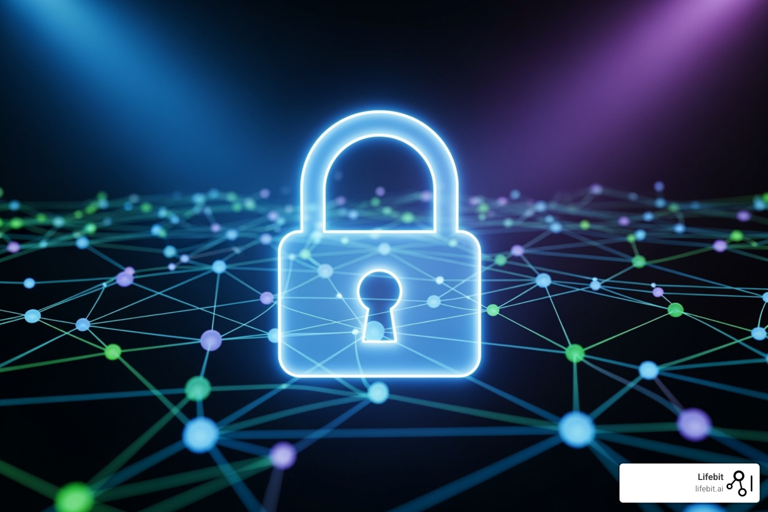 secure data lock icon overlaying a network diagram - clinical trial digital patient recruitment