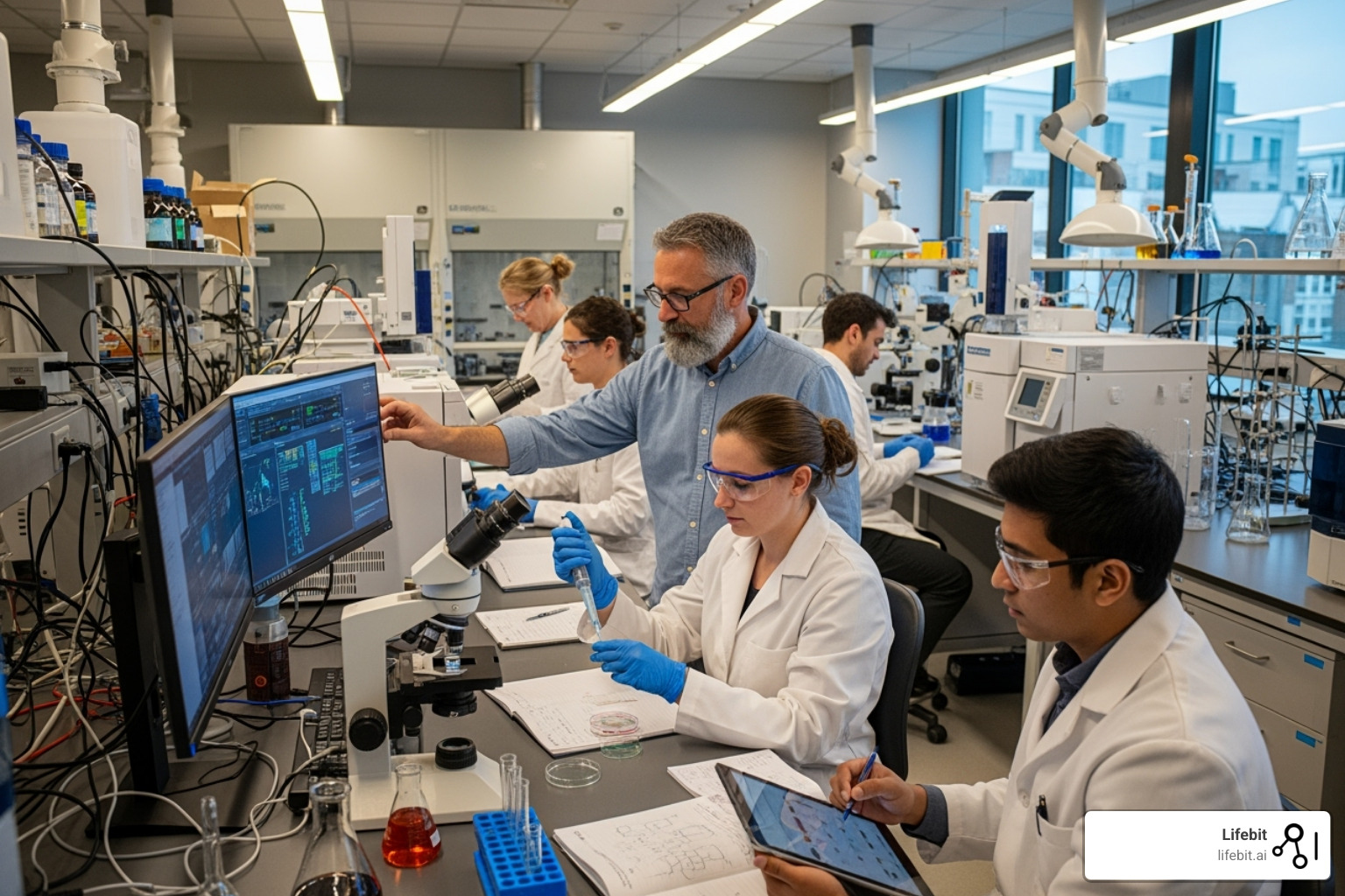 Scientists working in a modern research laboratory - NCI