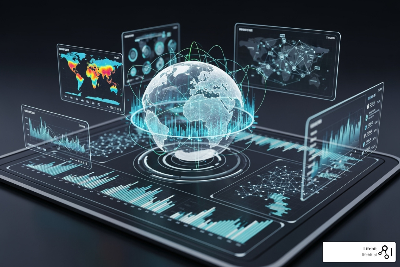 futuristic dashboard with global data points being analyzed - clinical trial patient recruitment companies