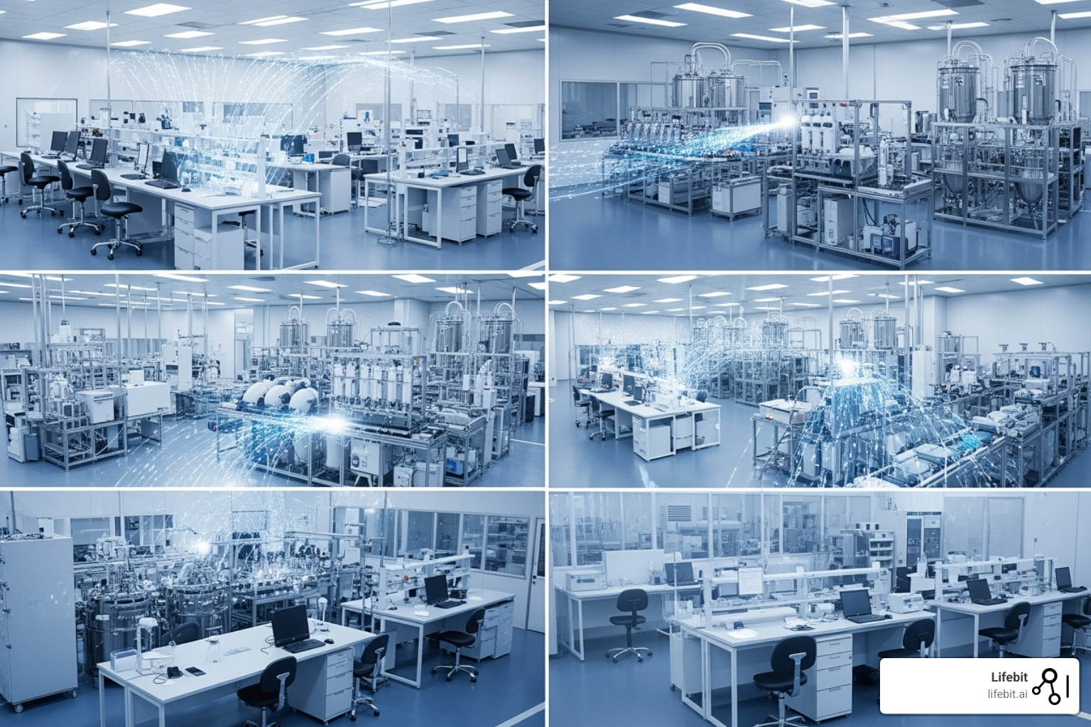 Biopharma value chain with data analytics icons at each stage - Biopharma data analytics