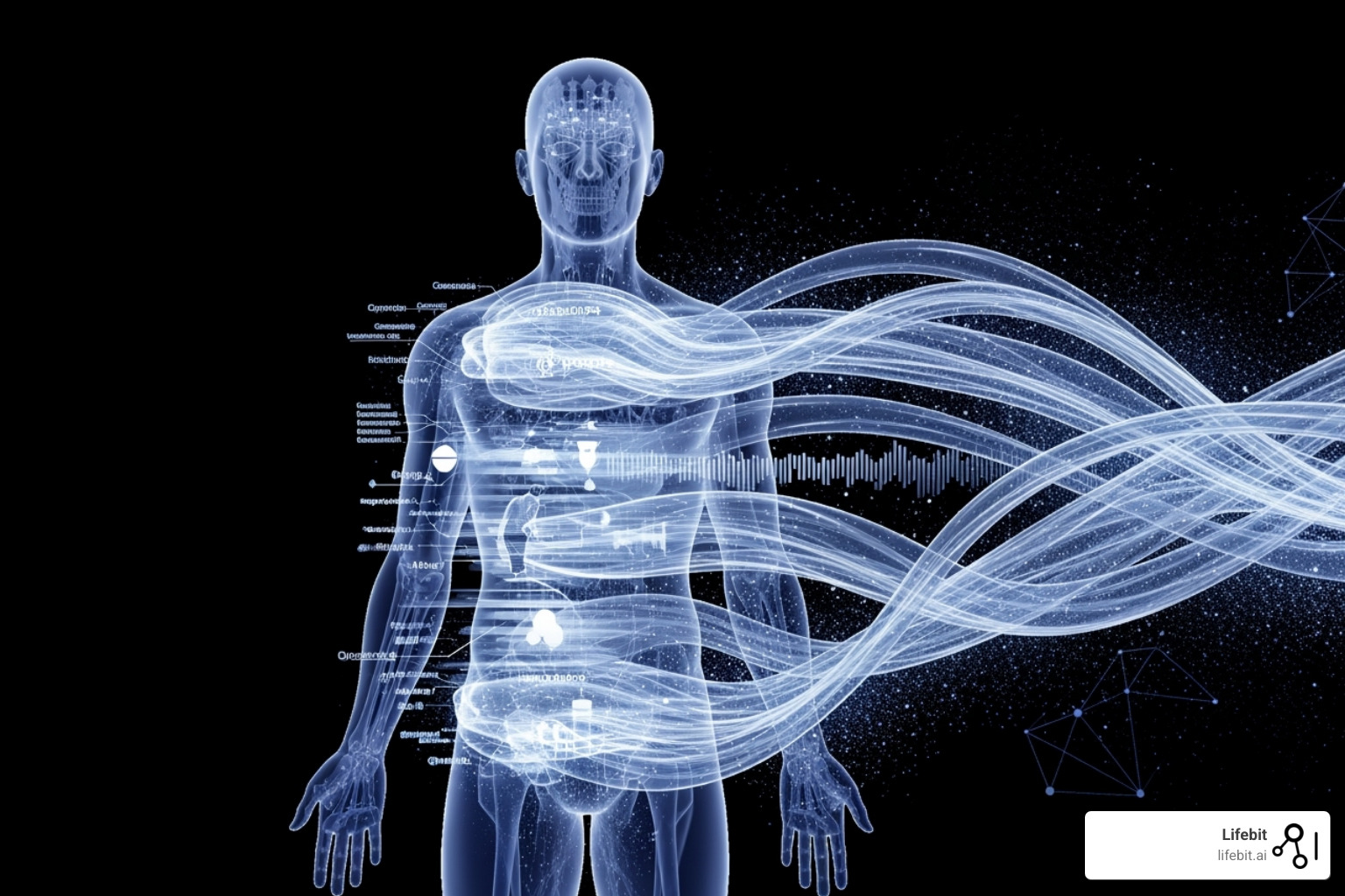 Illustration of different 'omics' layers combined with clinical and lifestyle data for a single individual - Precision health data