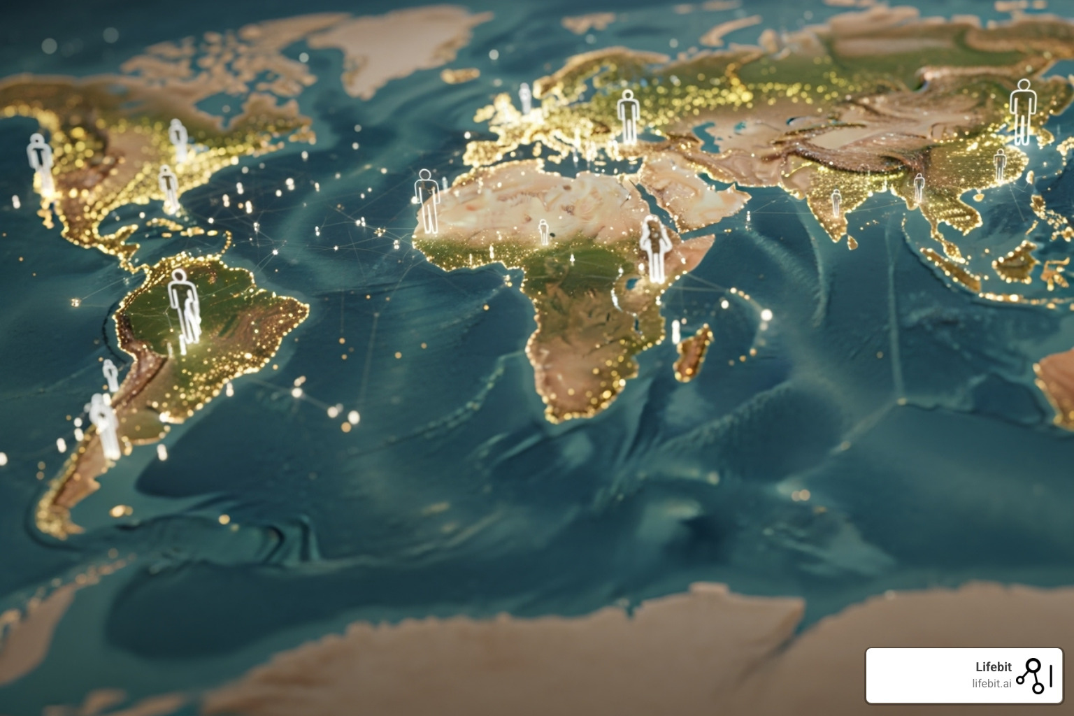 World map highlighting diverse populations for data representation - Precision health data