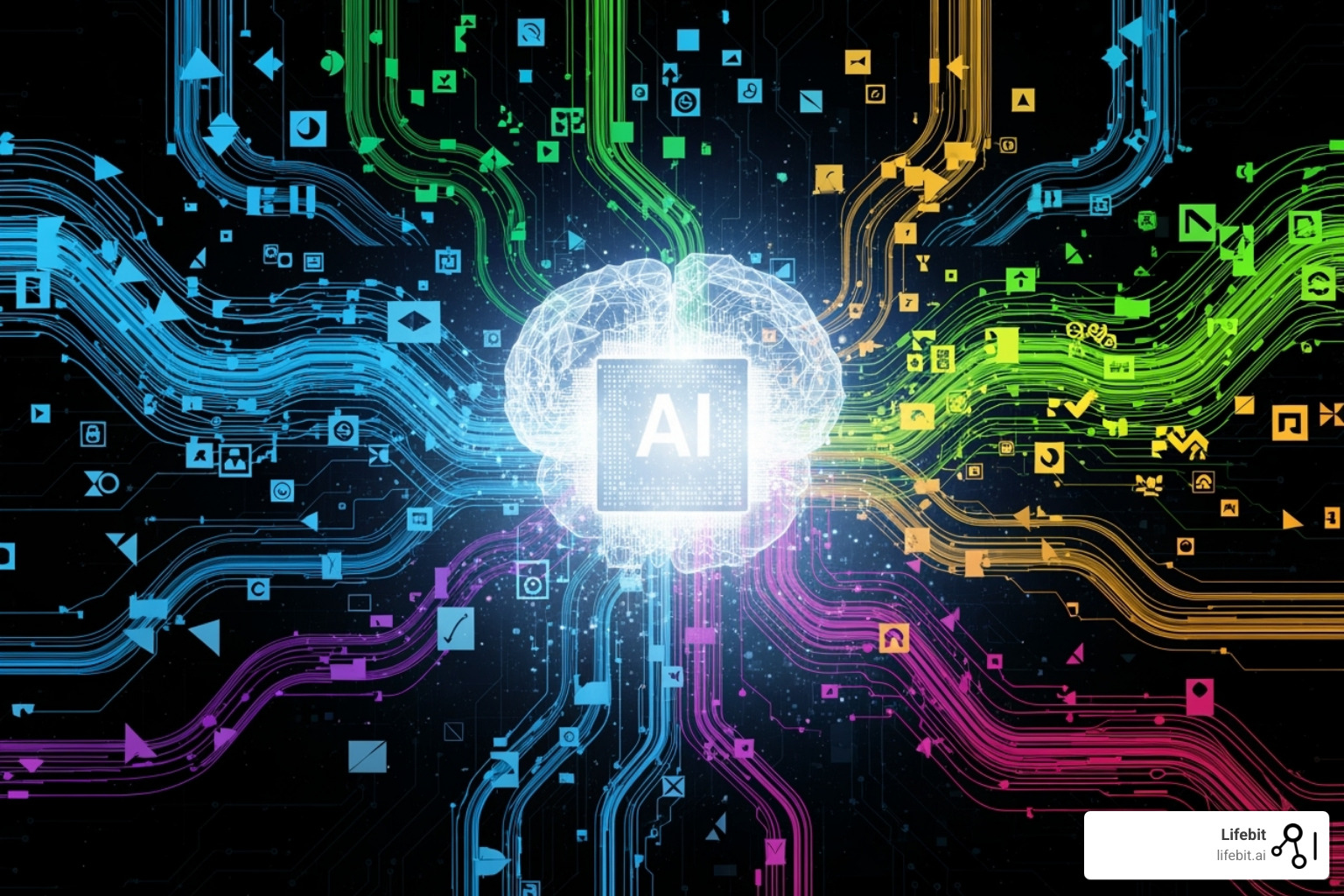 diverse data sources flowing into an AI analysis engine - Drug safety AI