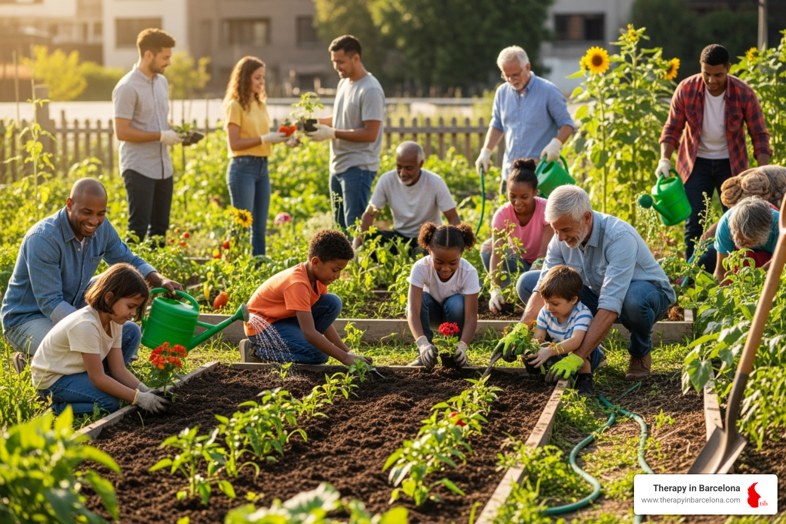 People volunteering at a local community garden - English speaking community People volunteering at a local community garden - English speaking community
