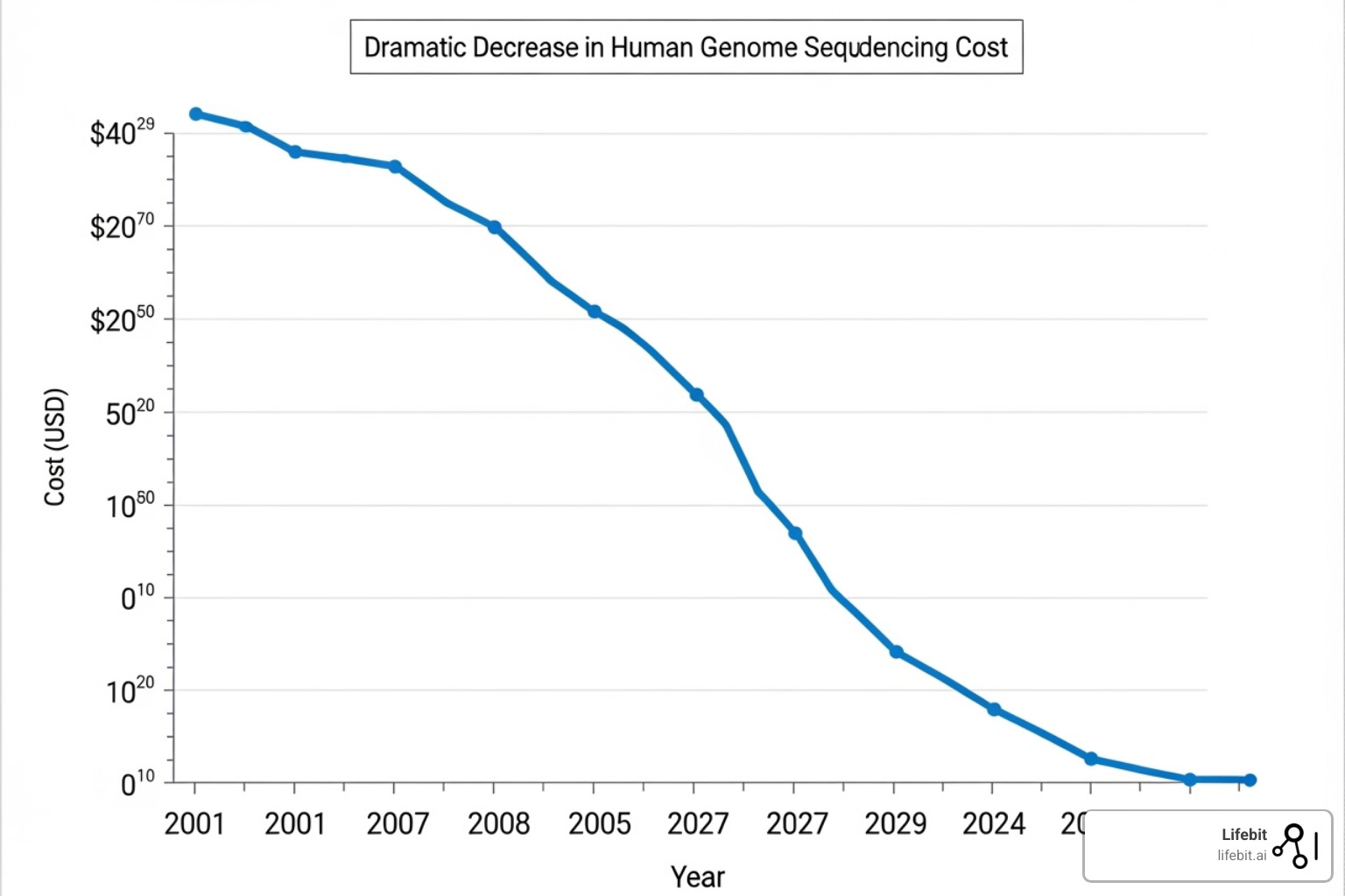 Image of a graph showing the plummeting cost of sequencing a human genome over time - next generation sequencing platform Image of a graph showing the plummeting cost of sequencing a human genome over time - next generation sequencing platform