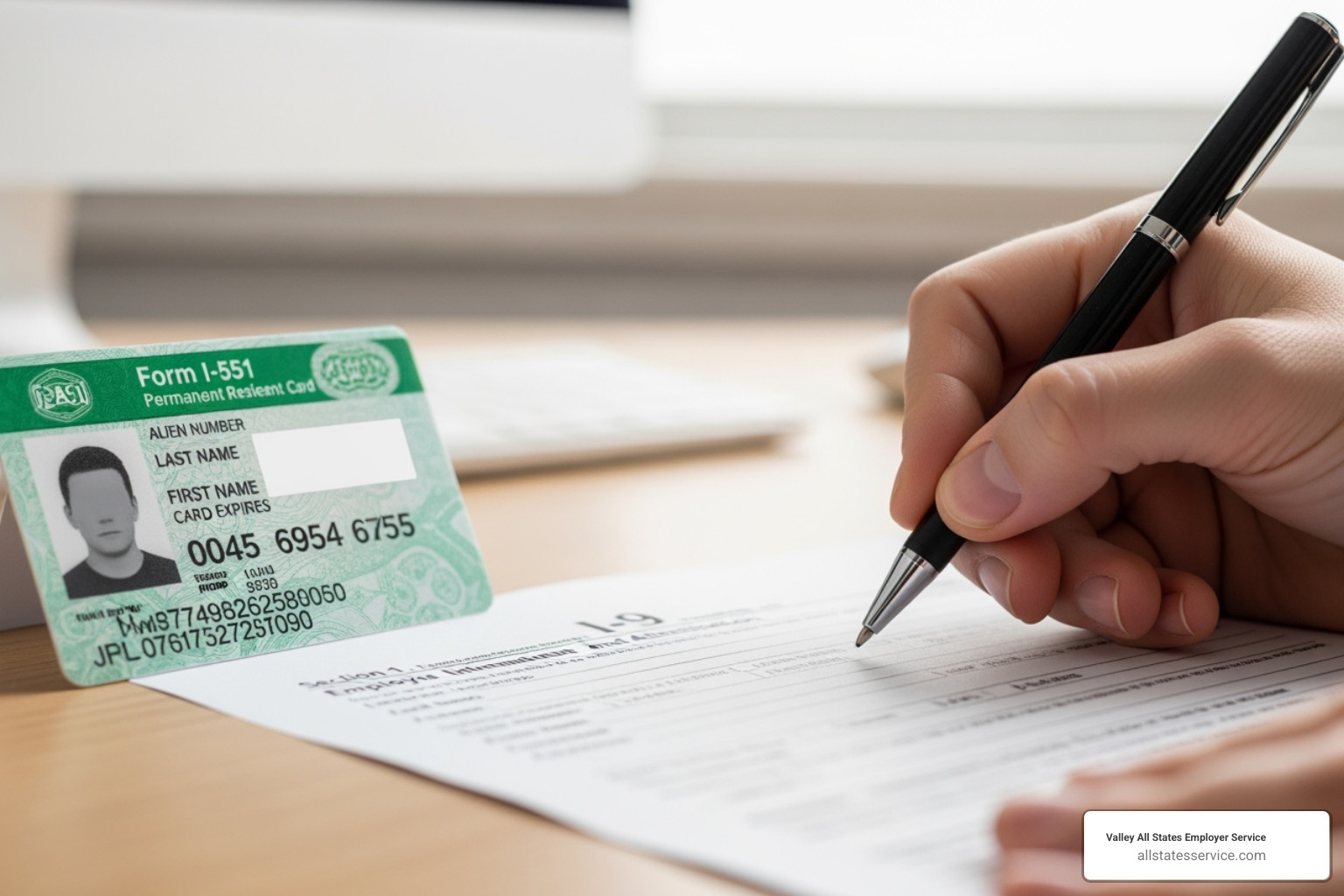 Image of a Form I-797 Notice of Action - filling out i9 with permanent resident card