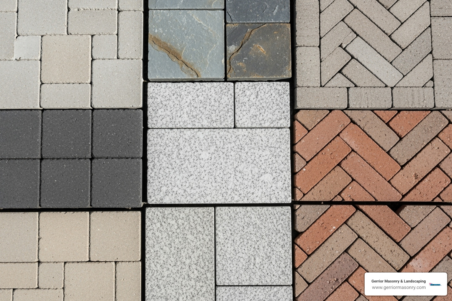 Image of various hardscaping materials like pavers, natural stone, and brick - Hardscaping Stoneham MA