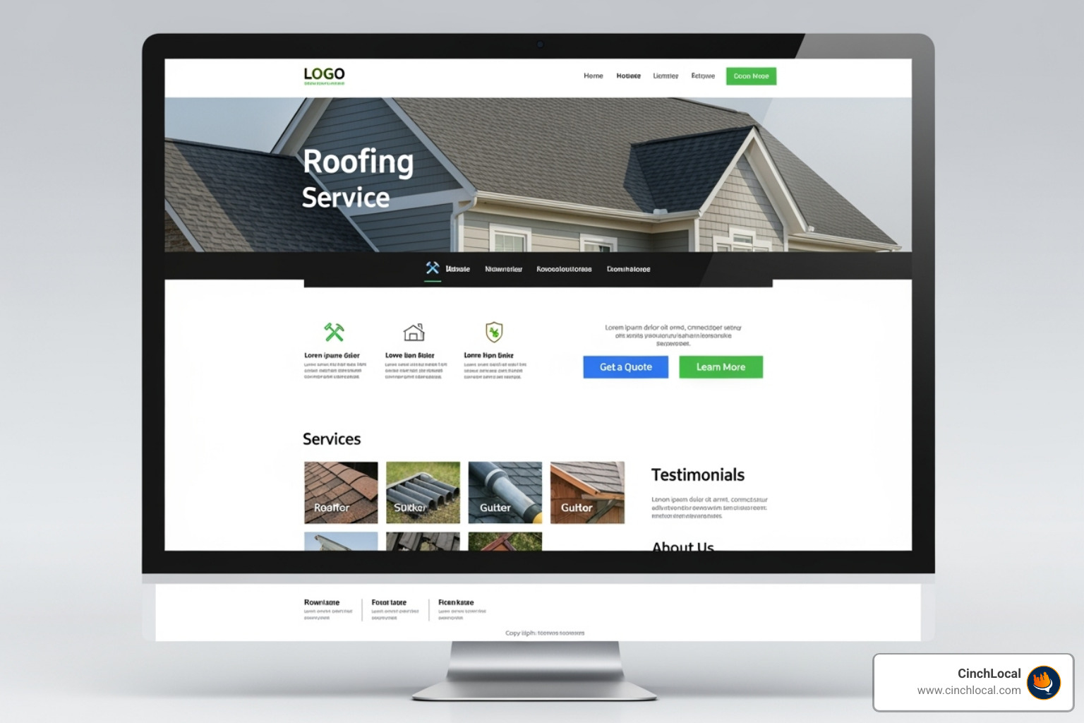 A well-structured roofing service page with clear headings, descriptive text, and prominent calls-to-action - expert roofing seo services