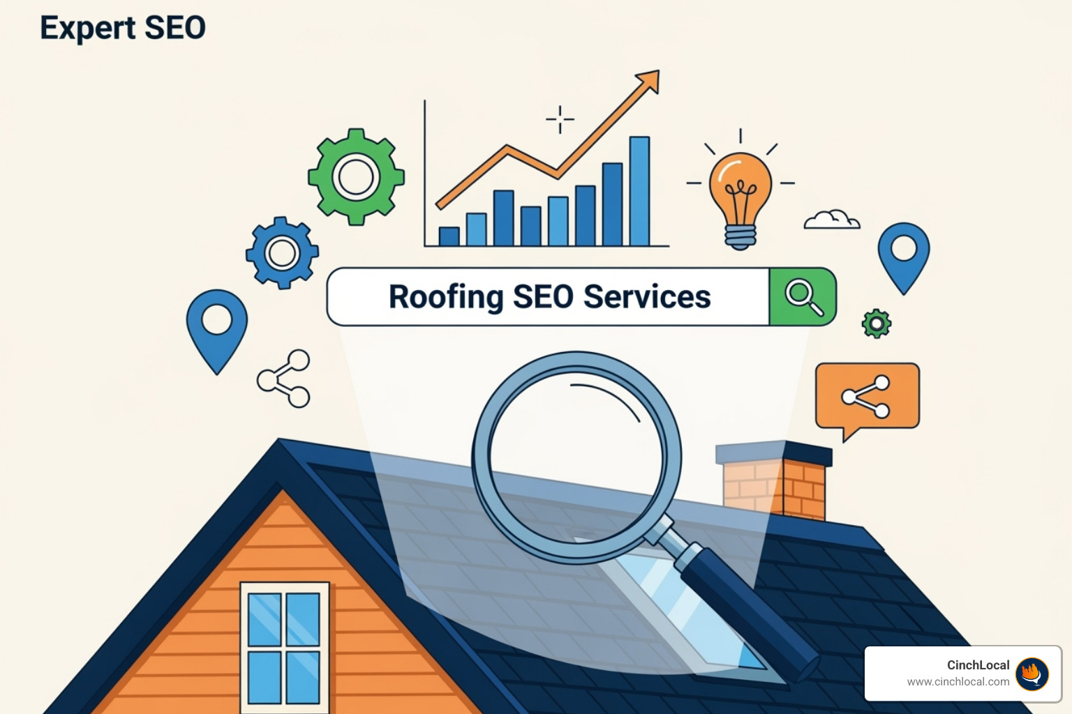A screenshot showing a Google Maps 3-pack result for a local roofing search - expert roofing seo services