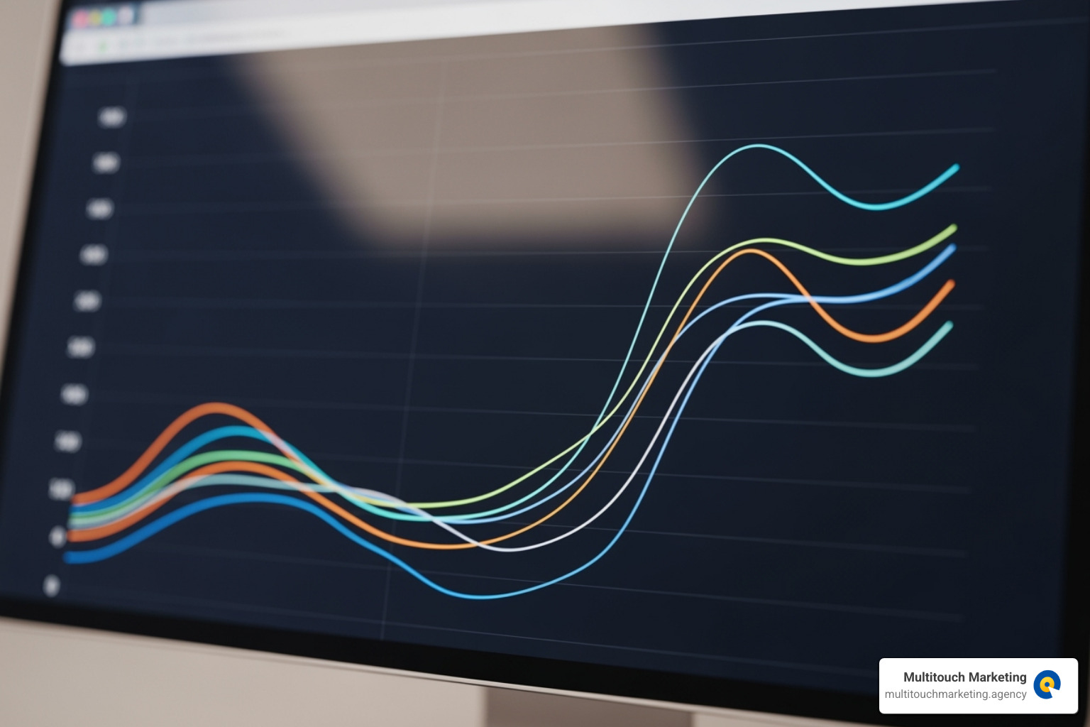 website analytics graph showing upward trends in traffic and conversions - website design services