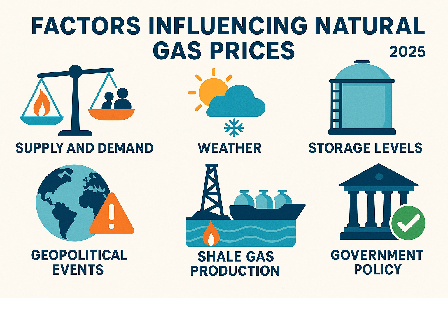 Comprehensive infographic showing the key factors influencing natural gas prices including supply and demand dynamics, seasonal weather patterns affecting heating demand, storage levels and inventory cycles, geopolitical events impacting global trade, production from shale gas drilling, LNG export capacity, and government policy changes affecting environmental regulations - fintechzoom.com natural gas infographic Comprehensive infographic showing the key factors influencing natural gas prices including supply and demand dynamics, seasonal weather patterns affecting heating demand, storage levels and inventory cycles, geopolitical events impacting global trade, production from shale gas drilling, LNG export capacity, and government policy changes affecting environmental regulations - fintechzoom.com natural gas infographic