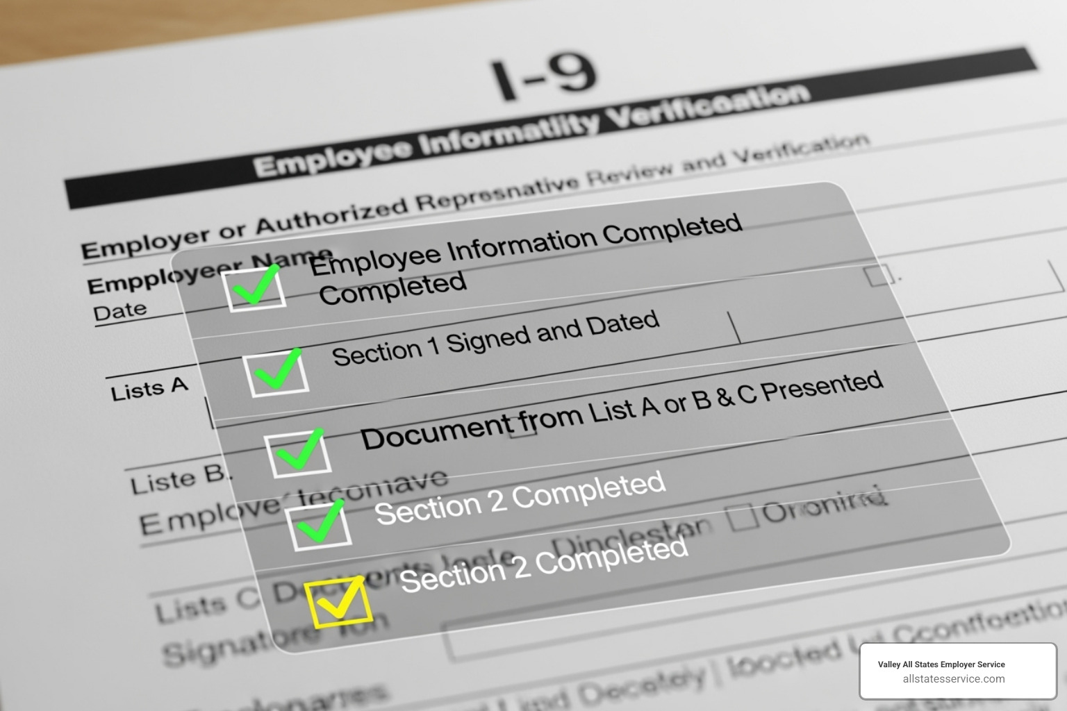 I-9 form with a checklist overlay - I-9 audit services