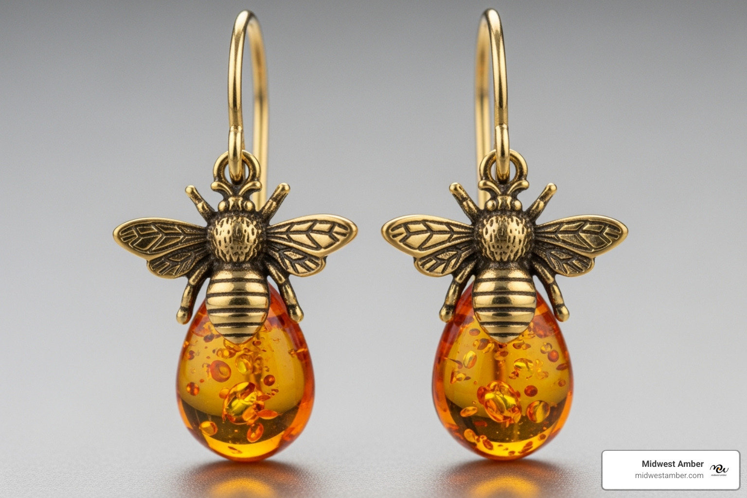 a pair of hook-style amber bee earrings - amber bee earring