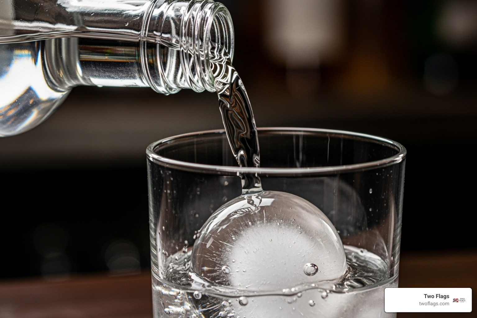 vodka being poured over a large ice sphere in a rocks glass - How to serve vodka?