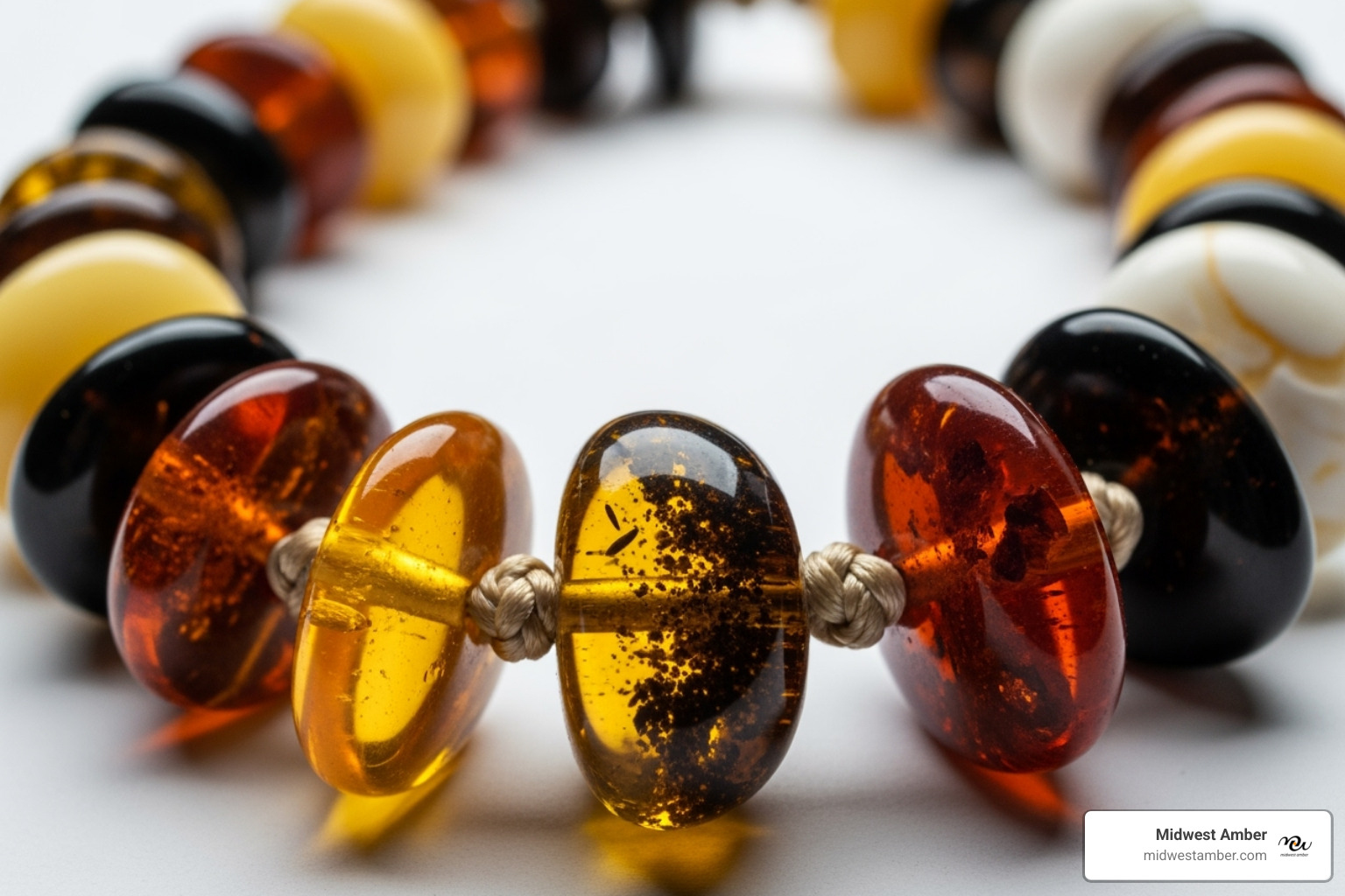 multi-colored Baltic amber necklace showing the individual knots between each bead - infant necklace multi-colored Baltic amber necklace showing the individual knots between each bead - infant necklace