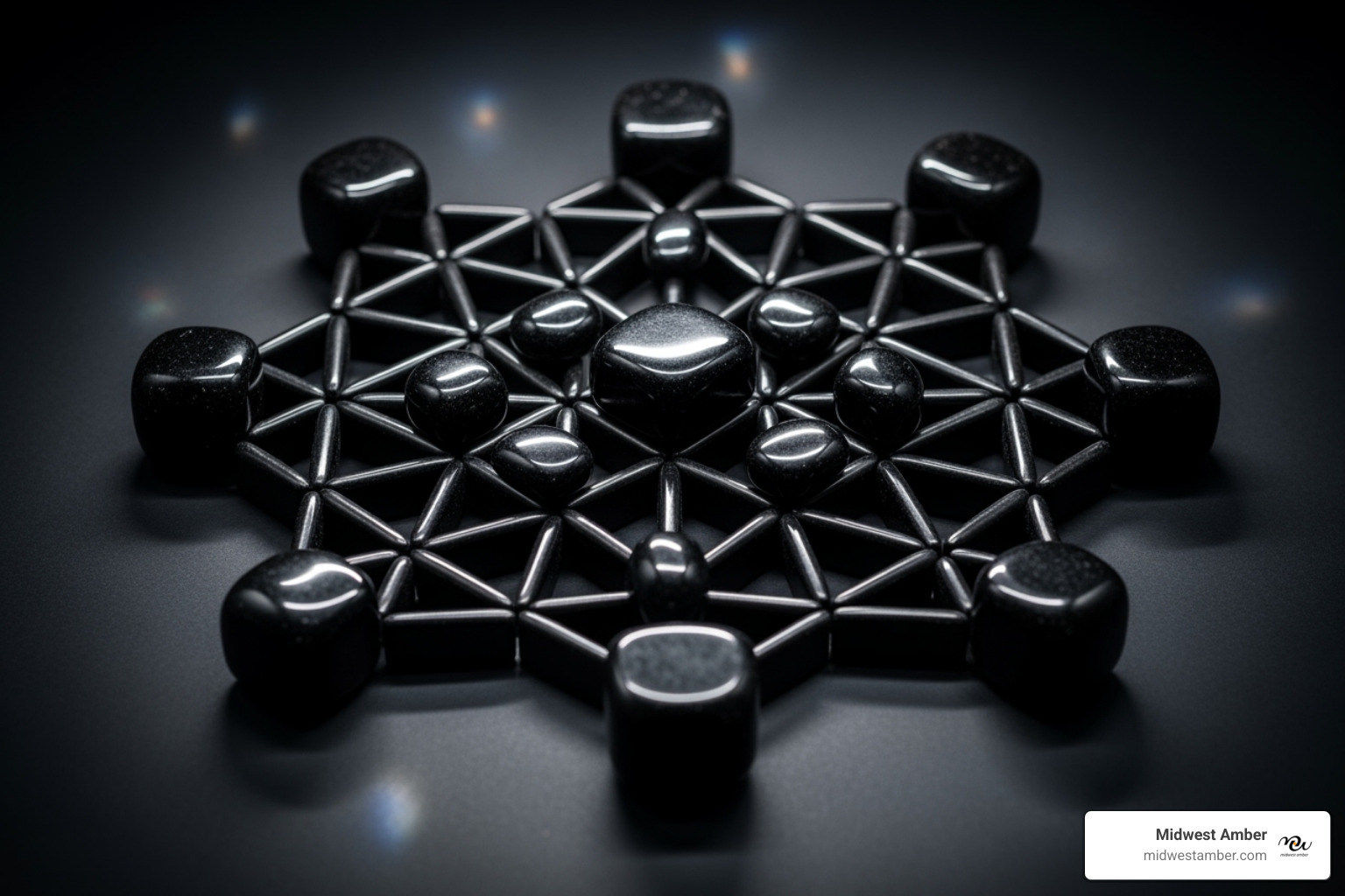 black amber stone crystal grid - black amber stone