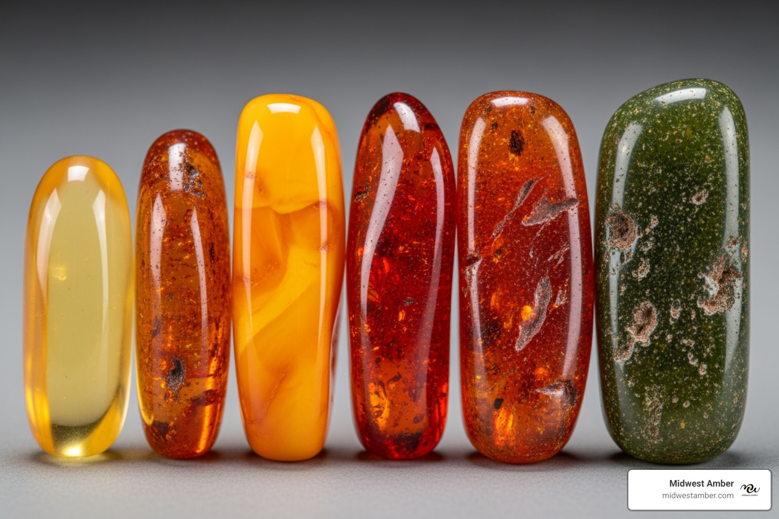 different colors of amber side-by-side - buy amber jewellery