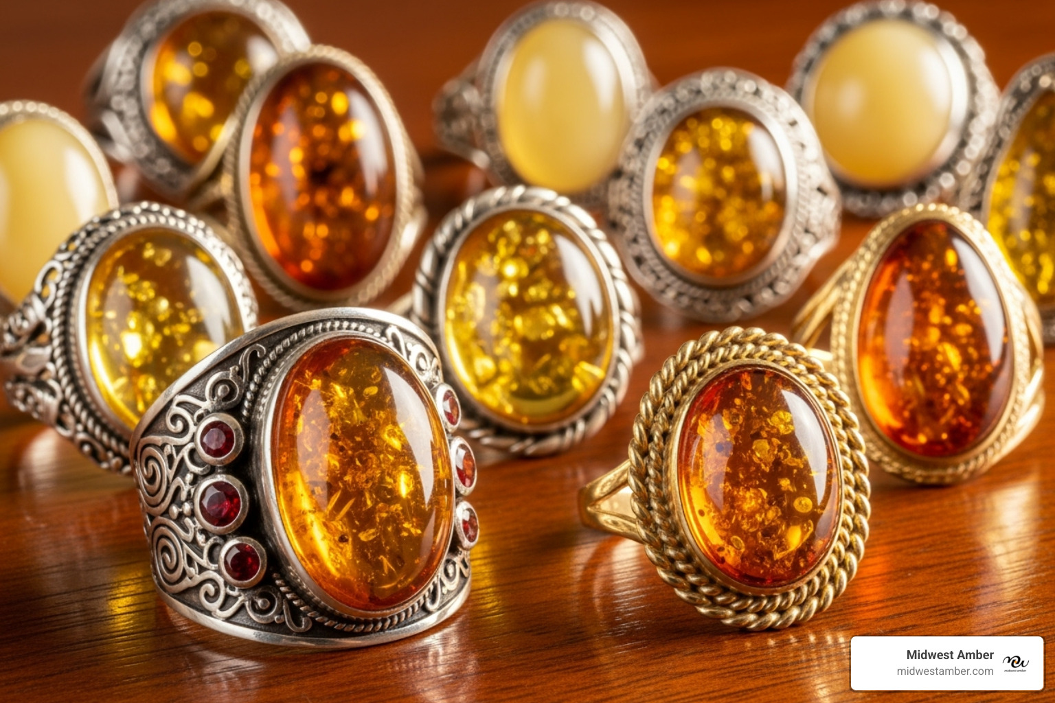 Midwest Amber's signature ring collection - buy amber jewellery