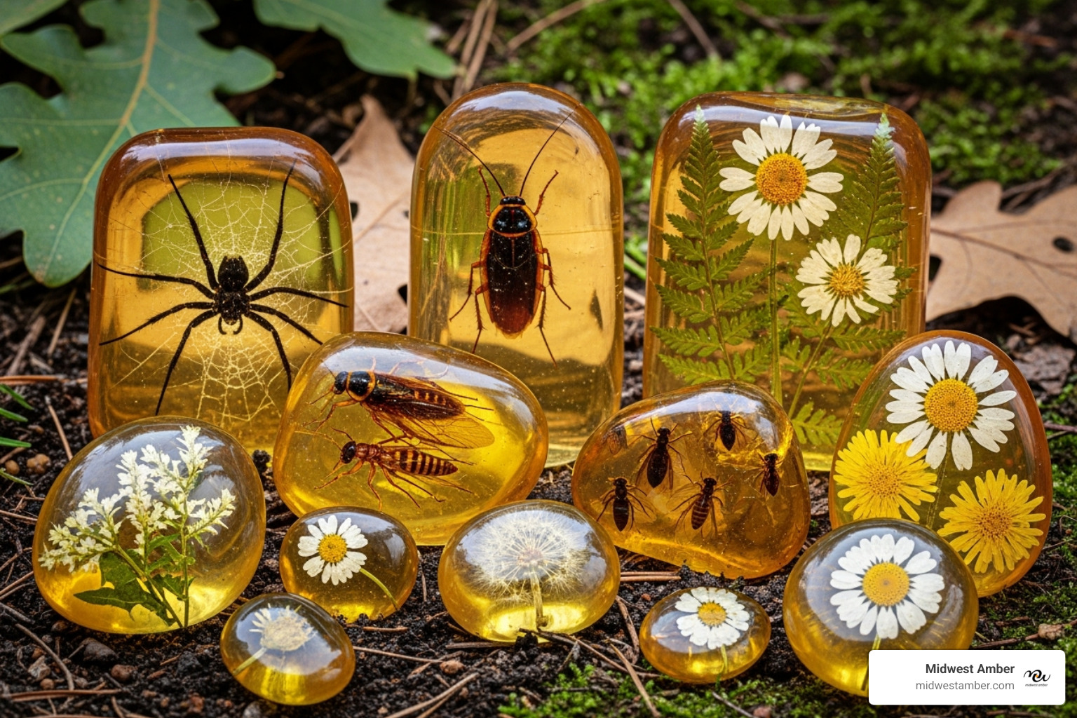 Copal pieces from Madagascar with various inclusions of spiders, cockroaches, termites, and flowers.PhotobyDidier Descouens. Licensed underCC By-SA 4.0. - Amber Jewelry
