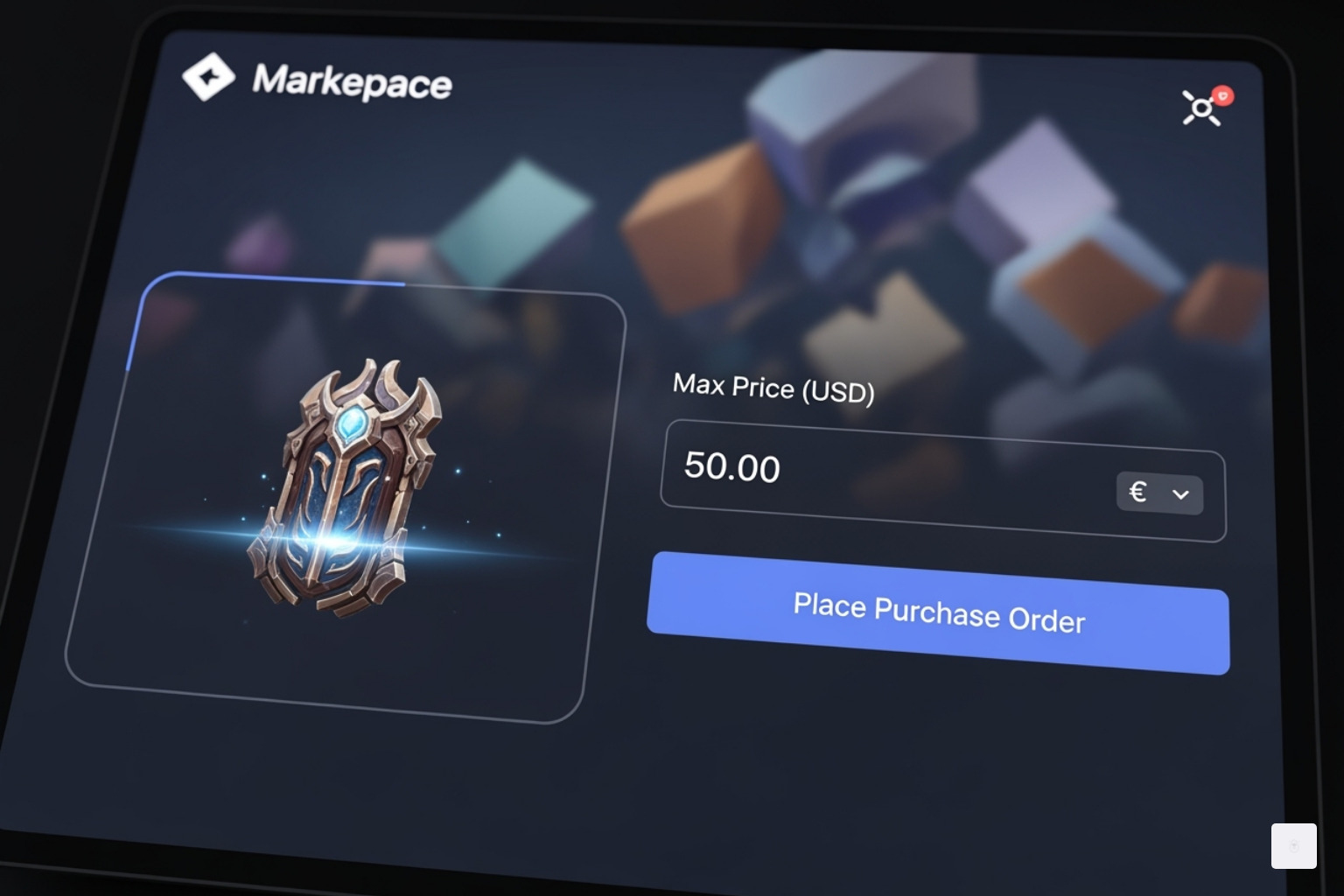 Item purchase interface with a purchase order - r6 marketplace