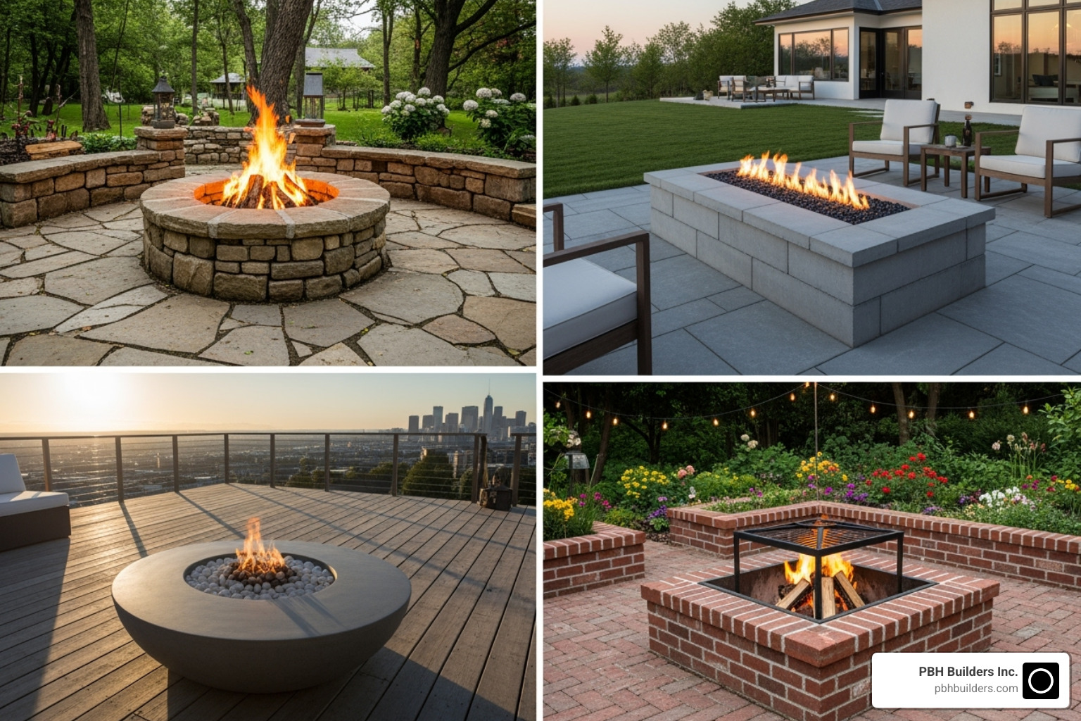 collage of different fire pit styles - hardscape fire pit