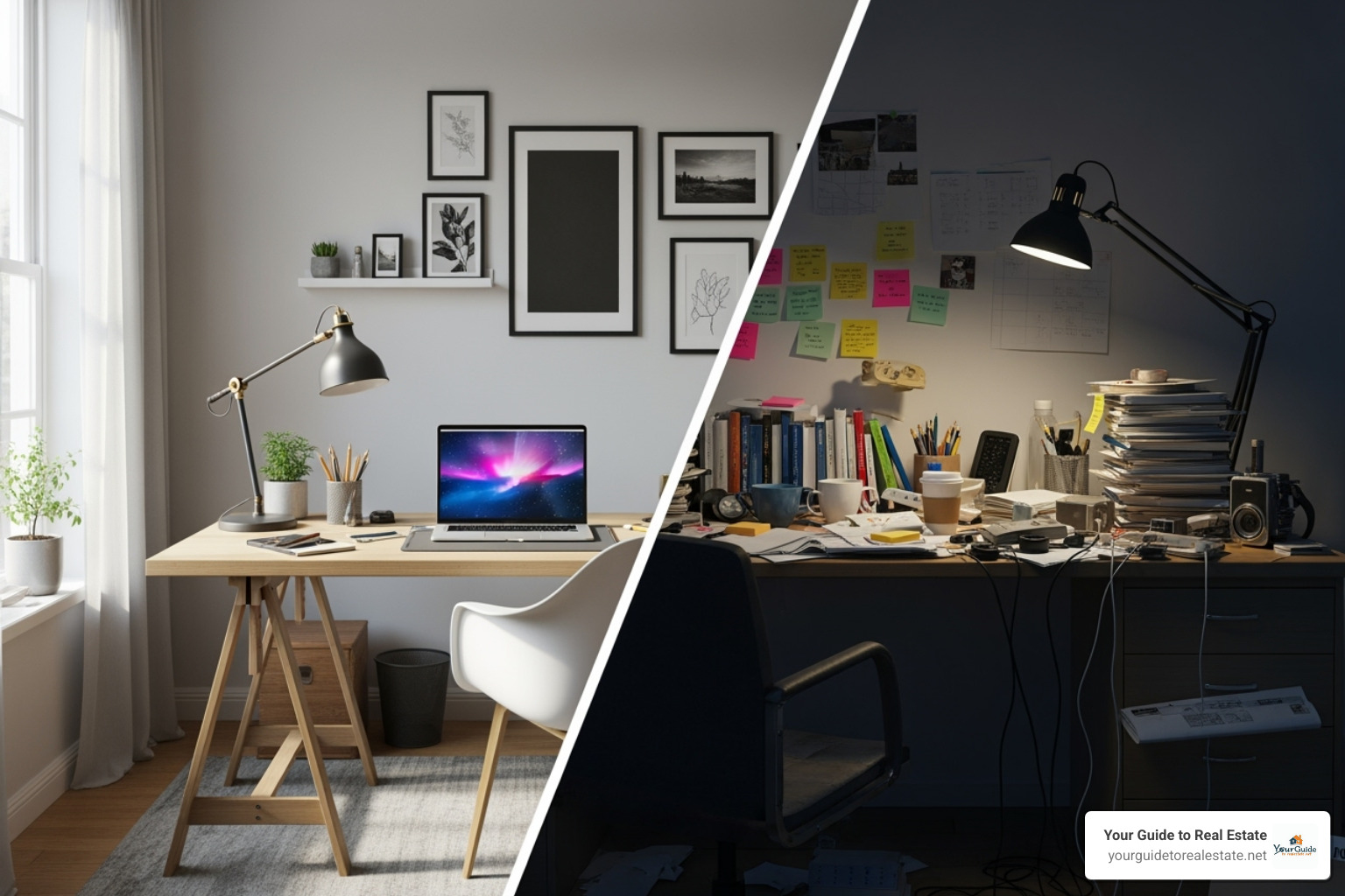 well-lit, professional home office background vs. a cluttered one - virtual meeting etiquette