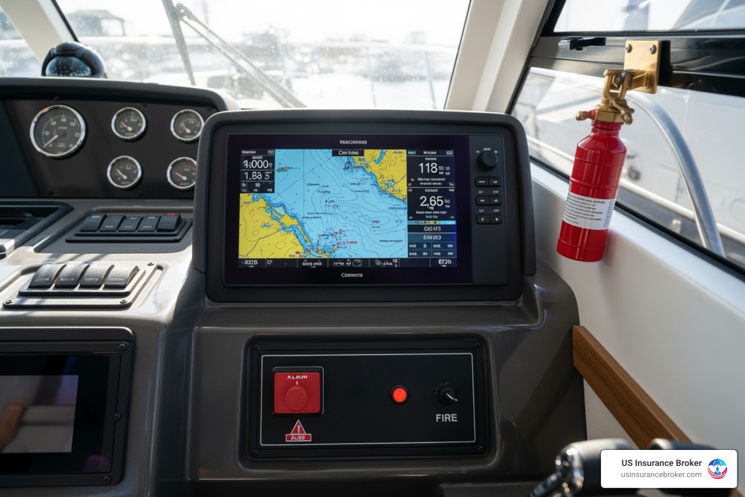 modern boat safety equipment like a GPS and fire suppression system - charter boat insurance florida