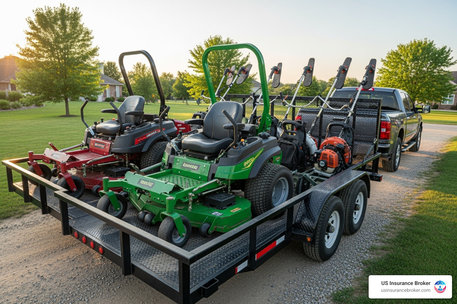 expensive lawn care equipment like zero-turn mowers and trimmers on a trailer - lawn care insurance florida expensive lawn care equipment like zero-turn mowers and trimmers on a trailer - lawn care insurance florida