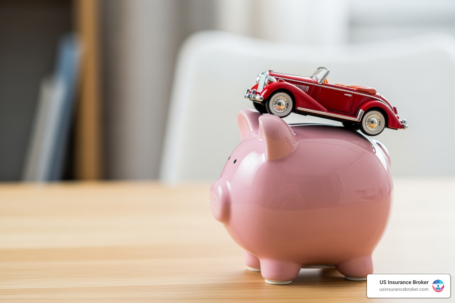 Piggy bank with a toy car on top - car insurance in florida average price