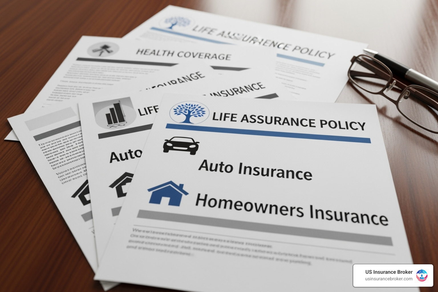 Various insurance policy documents fanned out - general liability insurance for trucking company Various insurance policy documents fanned out - general liability insurance for trucking company
