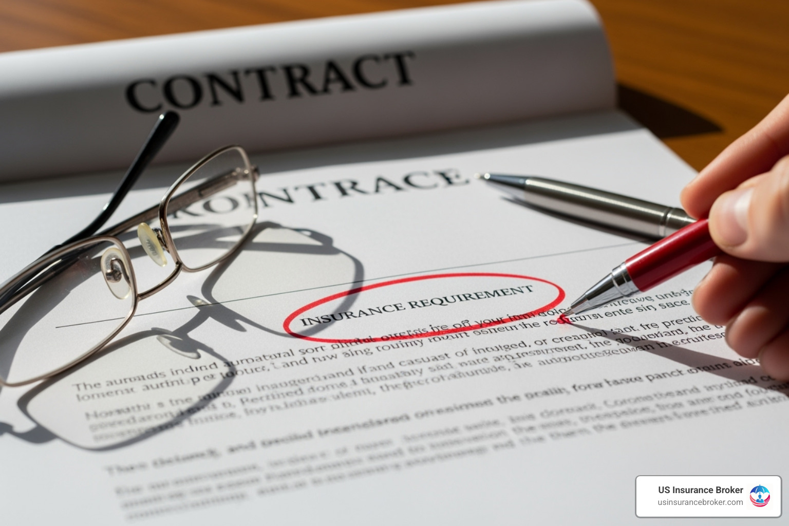 A contract with an insurance requirement circled - trucking general liability insurance