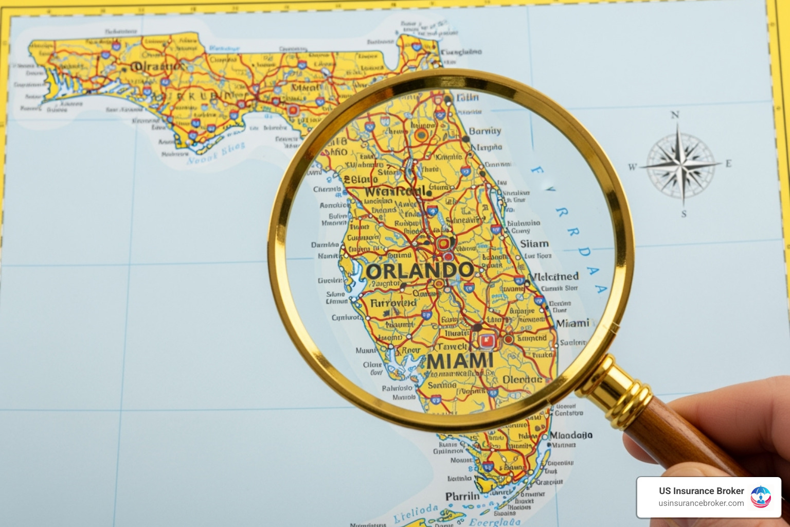 magnifying glass over a map of Florida - list of self insured companies in florida magnifying glass over a map of Florida - list of self insured companies in florida