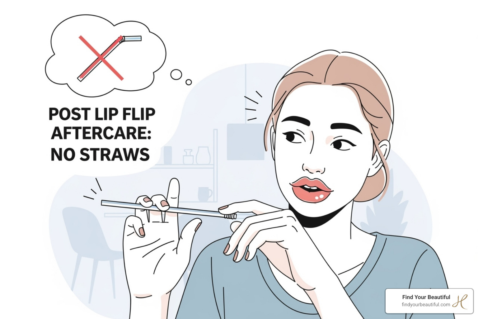 Illustration of a person avoiding straws after a lip flip - lip flip botox san antonio