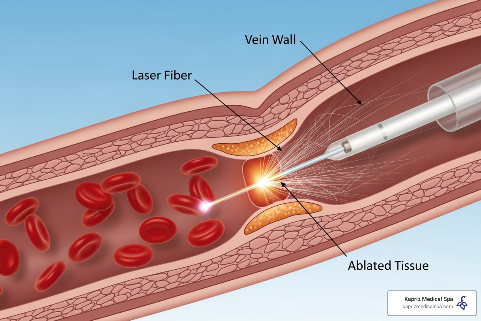 Diagram showing a laser fiber inside a vein - Endovenous laser ablation Jacksonville Diagram showing a laser fiber inside a vein - Endovenous laser ablation Jacksonville